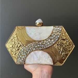 Elegant Gold and Cream Clutch
